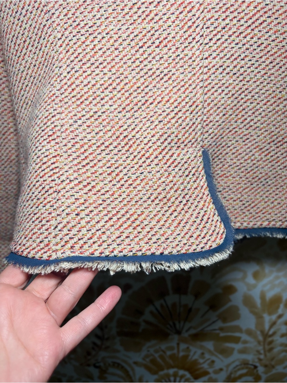 Anne Klein Tweed Blazer Jacket Pink Navy Trim Frayed Edge Career Preppy - Picture 10 of 14
